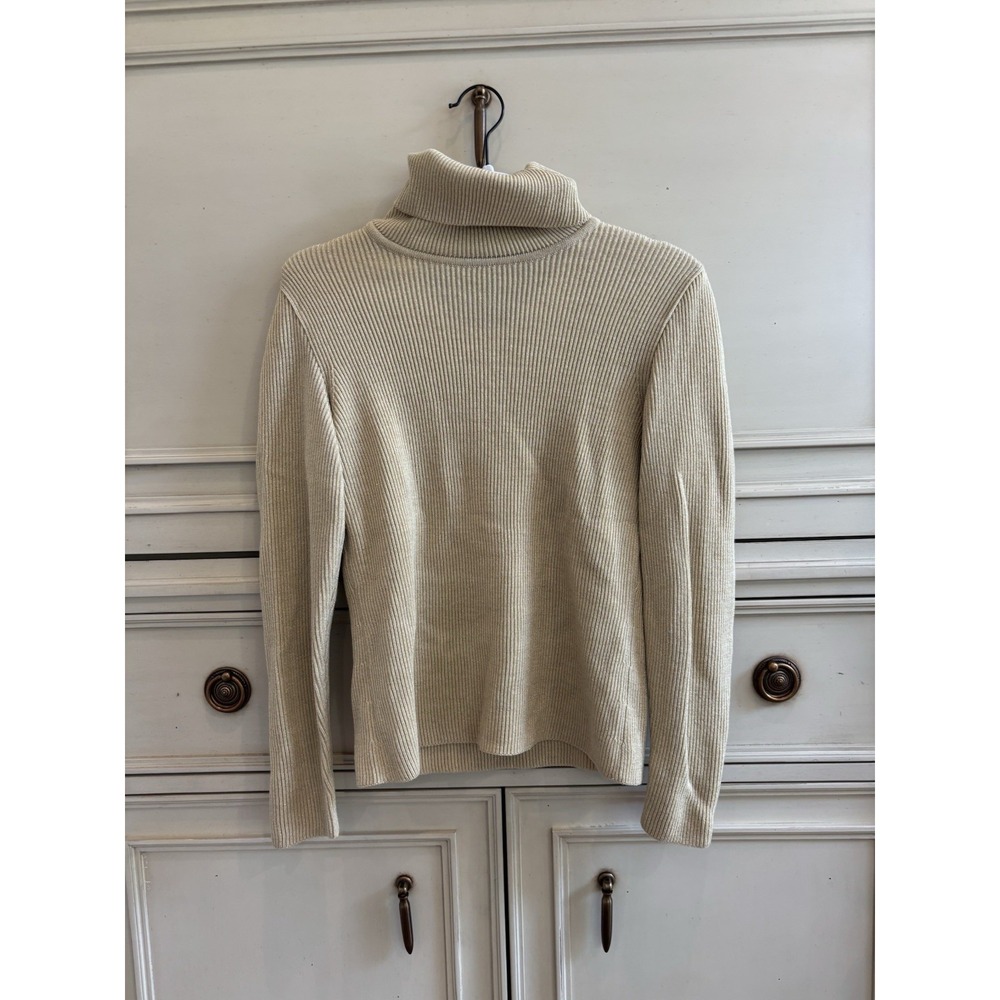 Escada Margaretha Ley Gold Metallic Wool Turtleneck Knit Sweater 34/2 Holiday‎
